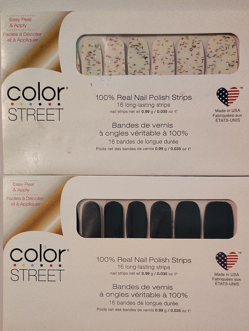 Color Street White Confetti & Deep Blue Green Nail Polish Strips
